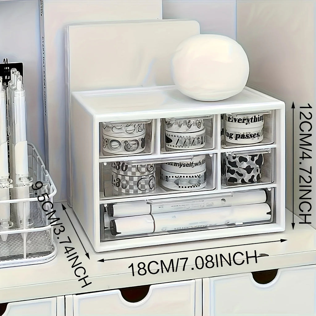 Organizador de mesa com seis gavetas-recipiente espaçoso e multifuncional, perfeito para material de escritório, papelaria, itens essenciais para dormitório