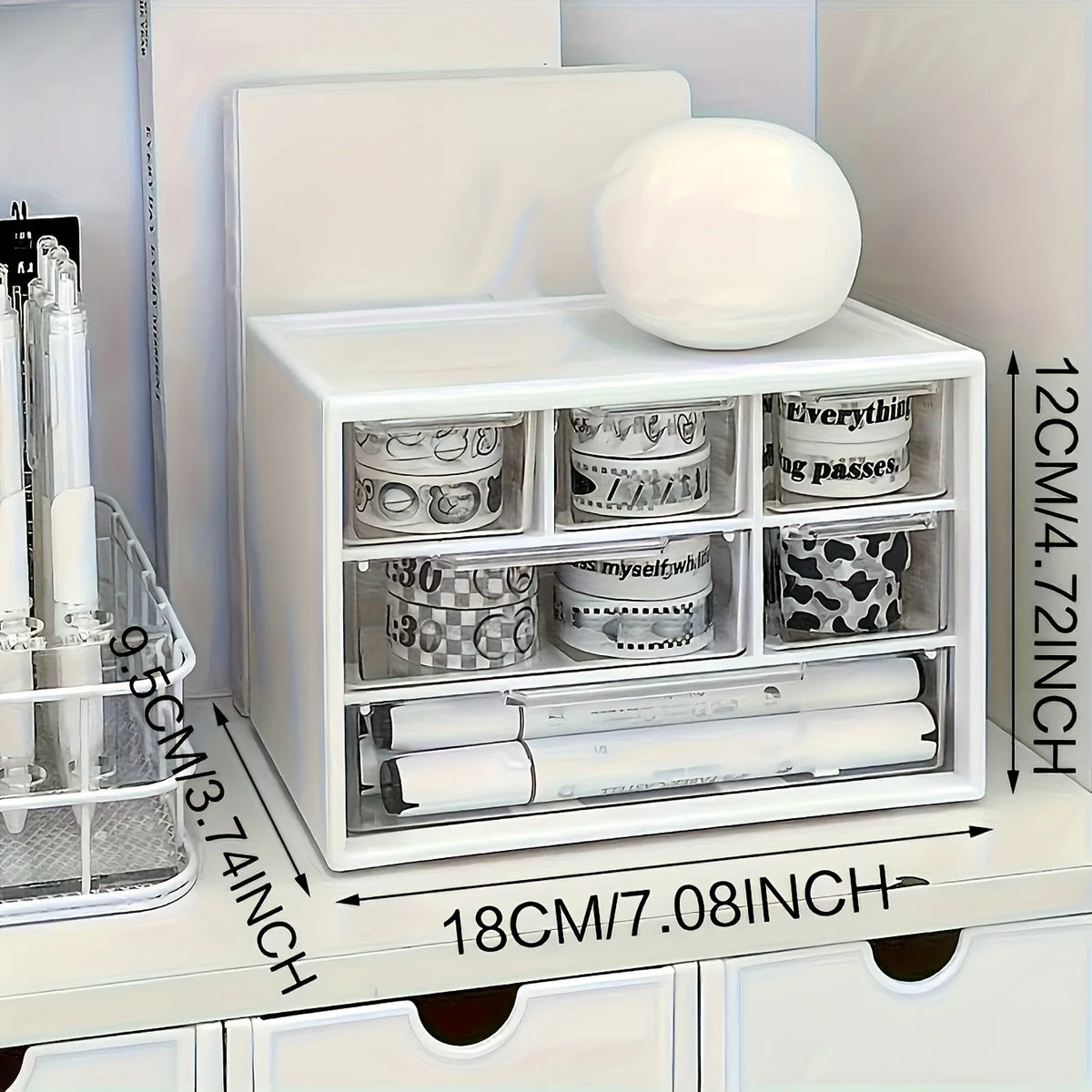 Organizador de mesa com seis gavetas-recipiente espaçoso e multifuncional, perfeito para material de escritório, papelaria, itens essenciais para dormitório