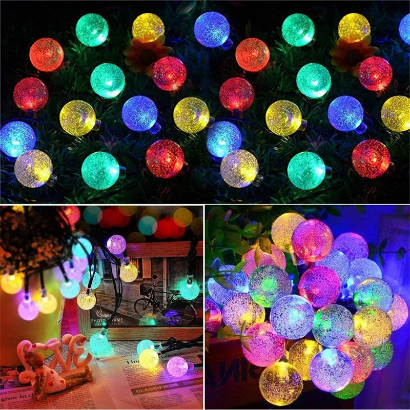 Impermeável Solar String Lights, 200 LED, Crystal Globe, Festão, Fada Luz, Jardim, Natal, Decoração ao ar livre