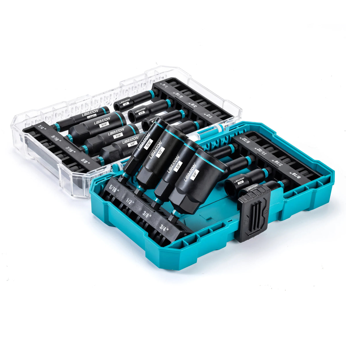 16x conjunto de driver de porca magnética sae driver de porca para broca de impacto conjunto de driver de porca profunda conjunto de bits de driver de impacto com caixa de ferramentas para reparo de carro
