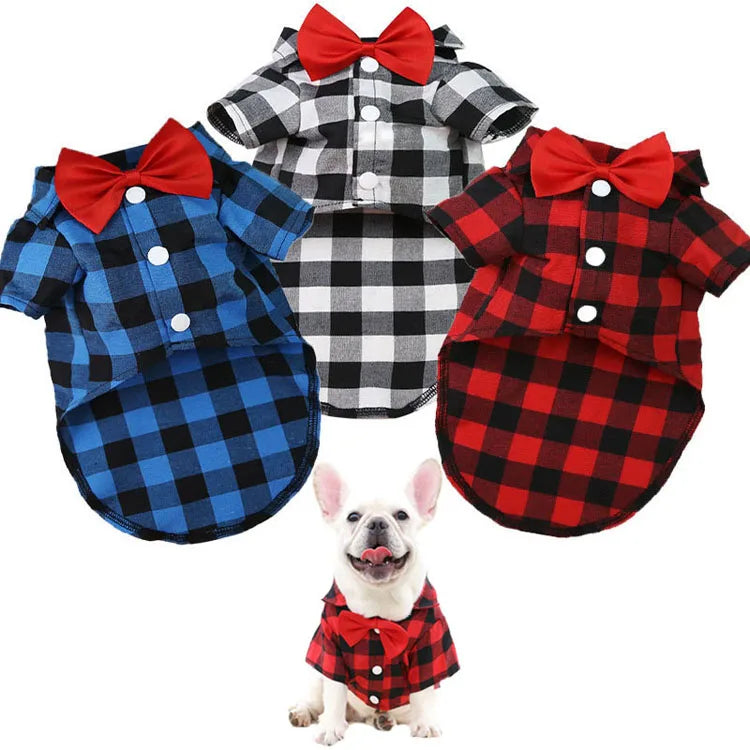 Cão de estimação roupas xadrez camisa terno gravata vestido primavera verão filhote de cachorro casaco teddy bear pomeranian colete pequeno-médio cão gato animal de estimação traje
