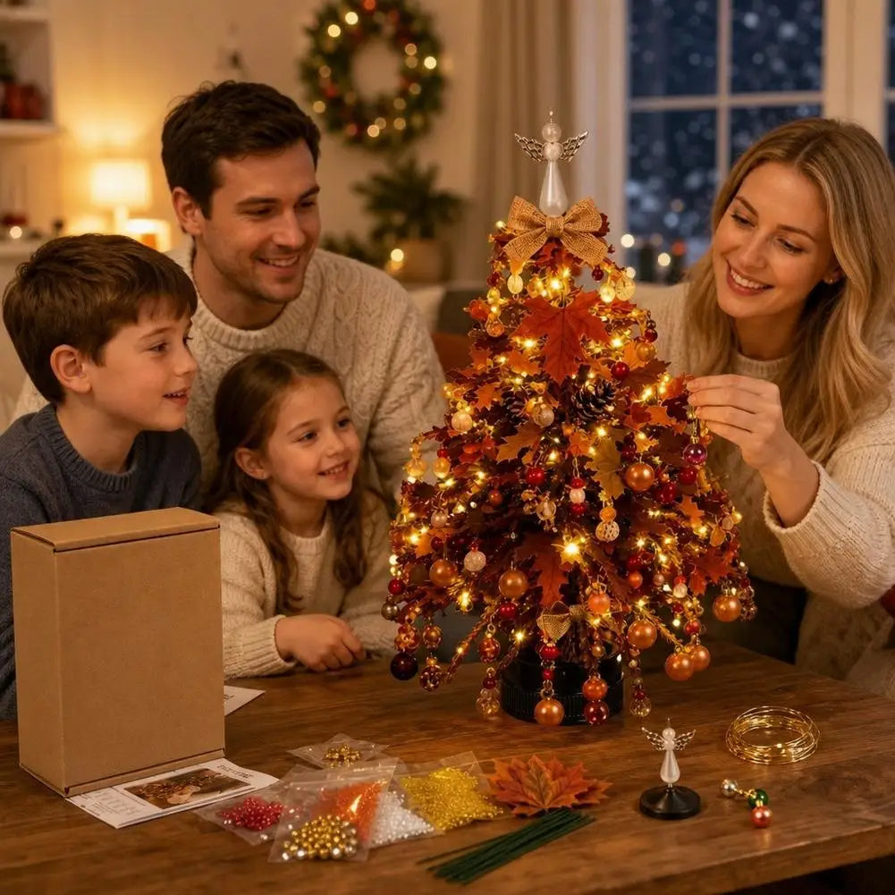 Kit de Árvore de Natal de Contas DIY, Ornamento Festivo de Mesa com Luzes LED, Contas Multicoloridas, Decoração de Férias Fácil de Montar