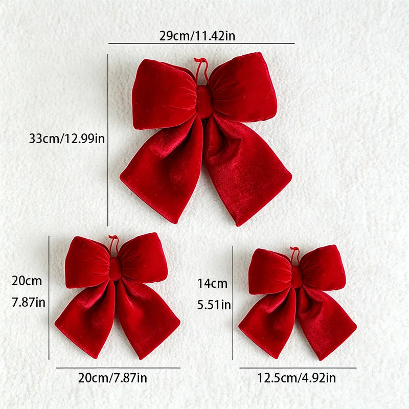 Decoração de laços de Natal, enfeites para árvores de Natal, laços de veludo vermelhos, enfeites pendentes para decoração de casa e festas de fim de ano.