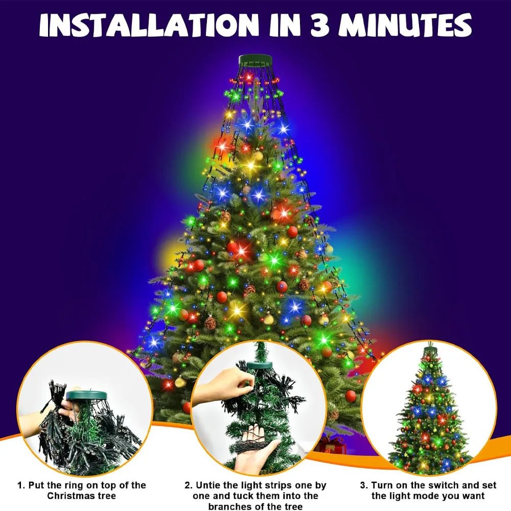 Luzes LED para Árvore de Natal 400 LEDs, Luzes de Cordão RGB Inteligentes para Decoração de Feriados, Controle por APP/Remoto