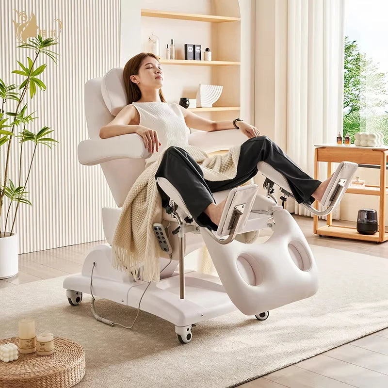 Mesa de Exame Ginecológico Elétrica Hidráulica com Altura Ajustável, Estrutura Estável, Cama de Exame Médico em Couro PU de Alta Qualidade