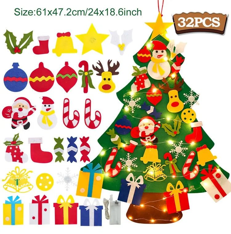 DIY sentiu a árvore de Natal com luz, decorações do Feliz Natal para a casa, ornamentos da árvore do Natal, presente do ano novo, 2024
