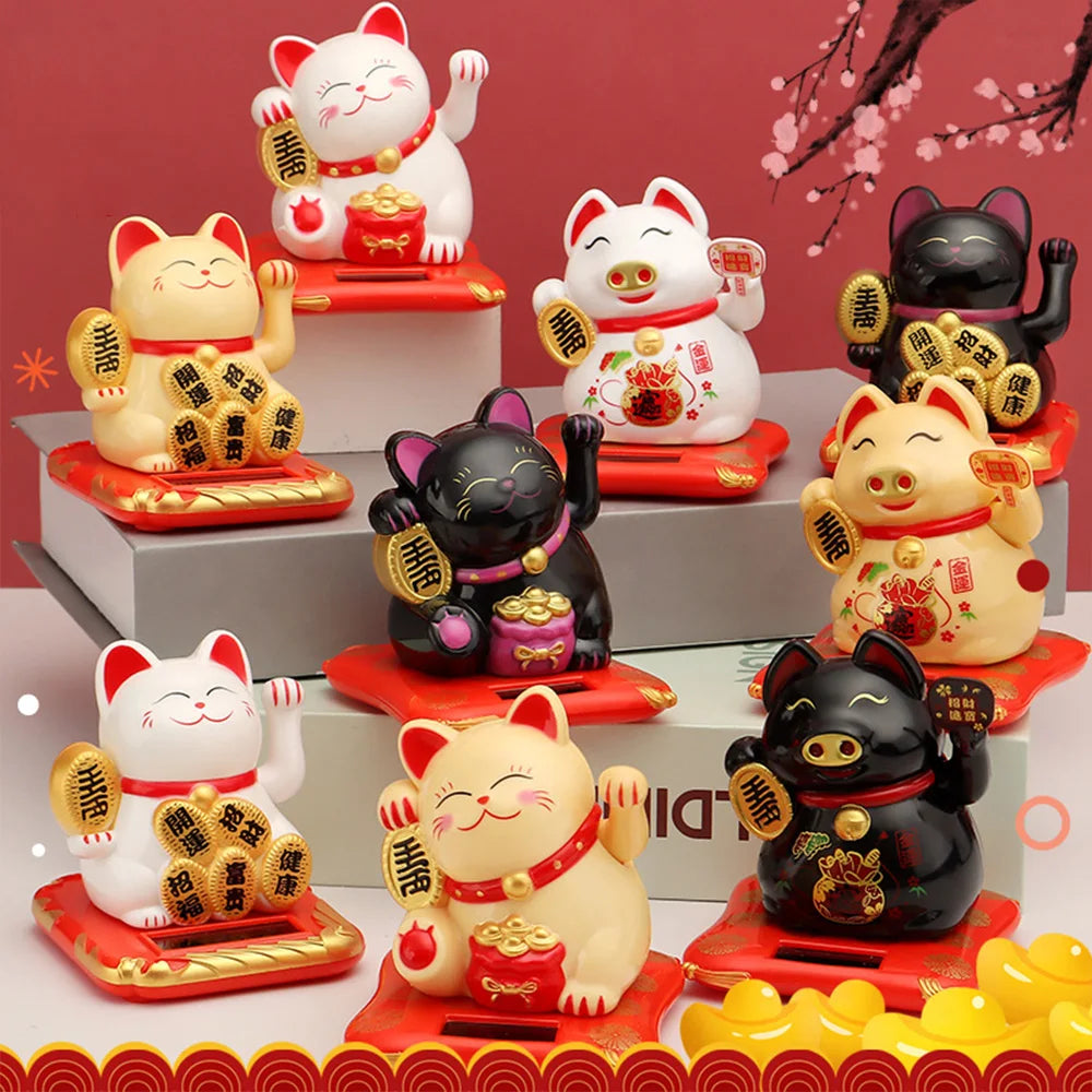 2.5 Polegada ornamentos de gato da sorte bonito mesa de energia solar decoração de gato funciona bem gato da sorte ornamentos de carro durável decoração para casa Kasa & Pet