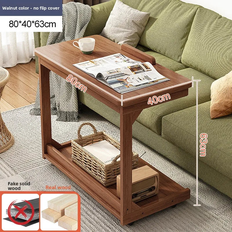 Mesa de centro móvel de madeira maciça, prateleira de armazenamento para sala de estar, mesa lateral dobrável para sofá de sala de estar, mesa de cabeceira de madeira maciça para quarto