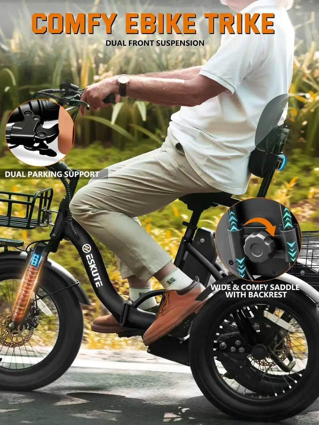 Peak 1200W Folding Electric Trike 18x3.0 Fat Tire 624Wh Battery Step-Thru 3 Wheel Ebike 65 Miles 18 MPH Adults, Customized