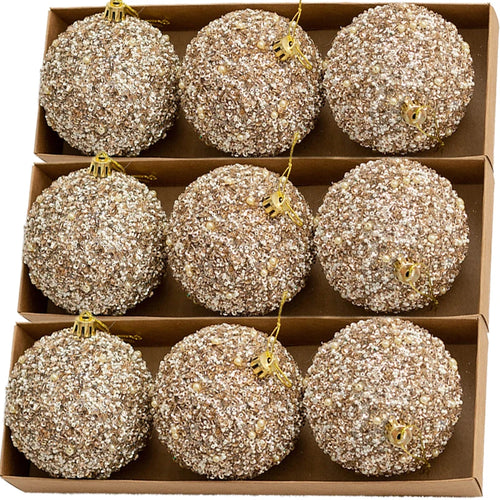 12pçs bolas de natal com glitter dourado champanhe, 8cm, árvore de natal pendurada, pingentes de bola brilhante para decoração de festa de ano novo