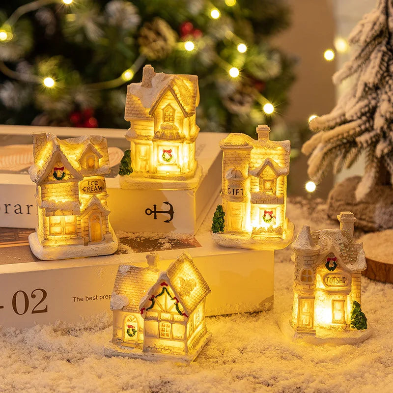 Enfeite de Natal em Resina, Casa em Miniatura, Decoração de Mesa, Figurinha de Aldeia Natalina, Decoração de Mesa para Casa de Férias, Presente de Natal