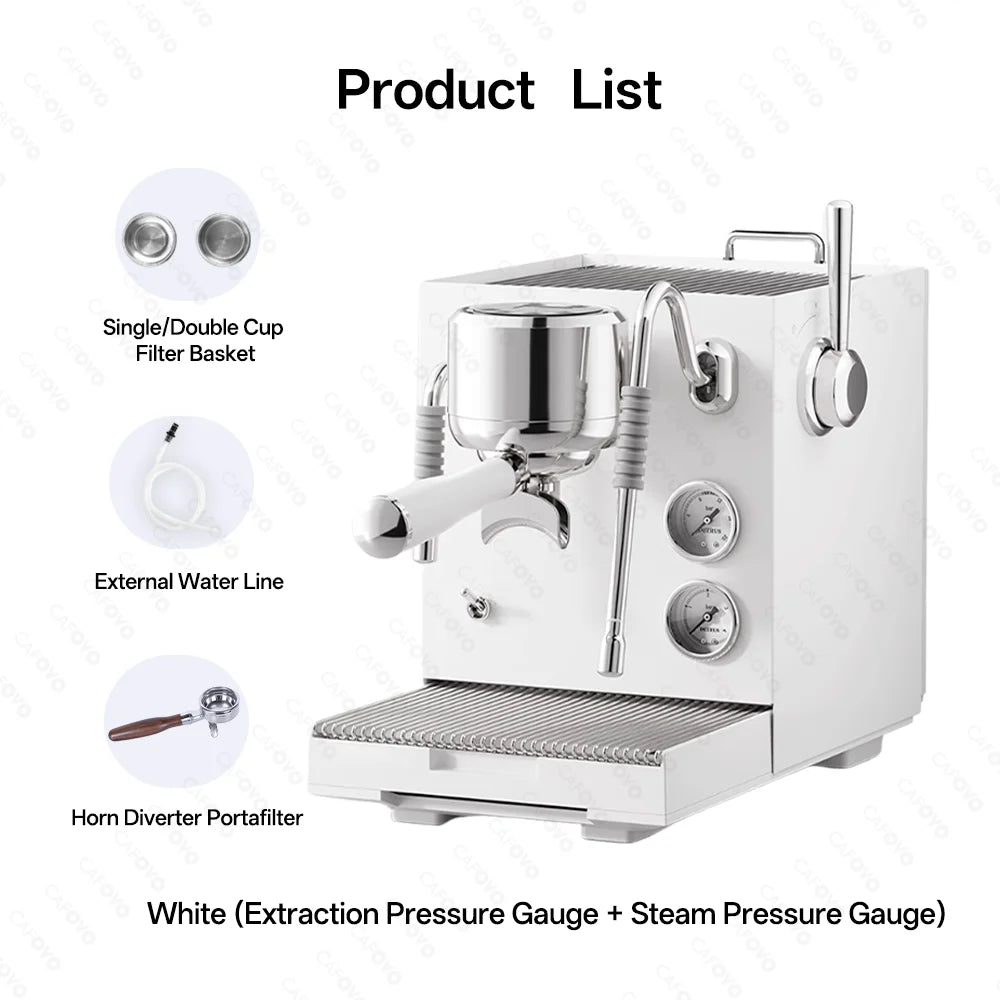 Máquina de Café Semi-Automática CAFOVO E120 com Bomba ULKA 9Bar, Sistema OPV, Três Caldeiras e Display OLED para Café Espresso em Casa