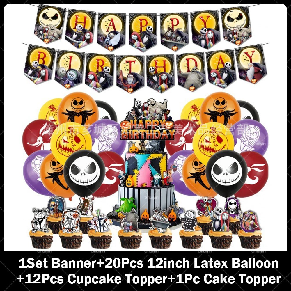 Decorações de Aniversário com Tema de Halloween, Painel de Fundo de O Estranho Mundo de Jack, Balões de Festa, Topos de Bolo - Kasa & Pet
