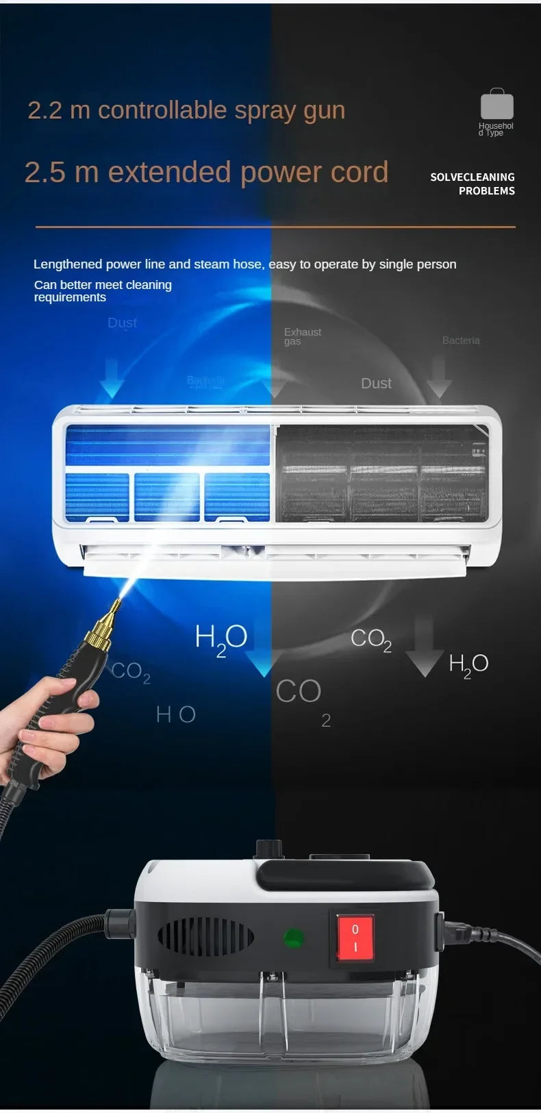 Limpador a Vapor Portátil de Alta Temperatura para Cozinha, Carro, Piso e Mais, 220V