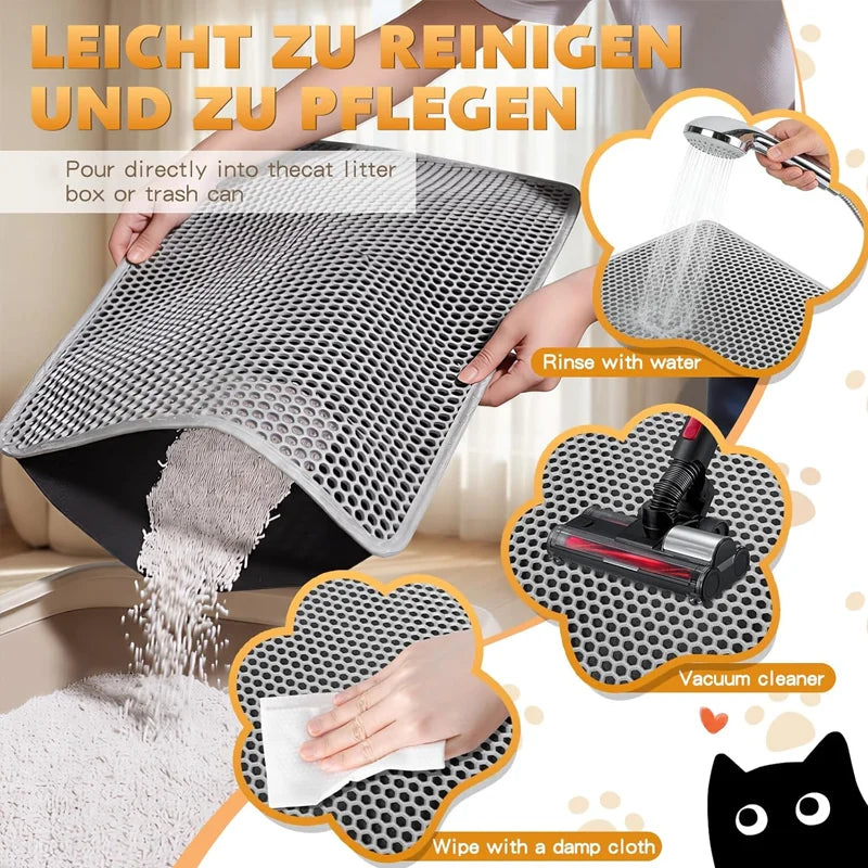 Tapete para caixa de areia de gato, impermeável, antiderrapante, de camada dupla, extra grande, reutilizável, lavável e resistente à sujidade
