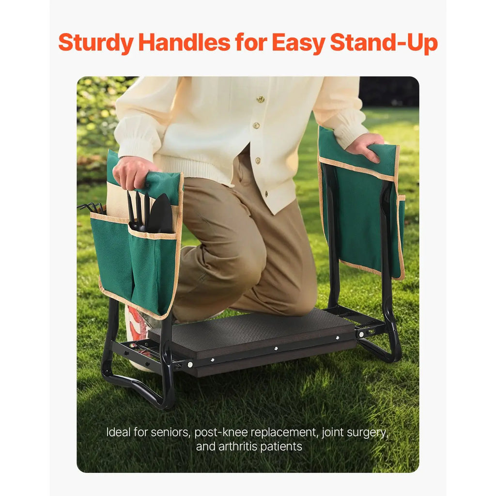 "Garden Tools Accessories Heavy Duty Folding Garden Kneeling Stool with 8 in Wide Kneeling Pad & 2 Tool Bags"