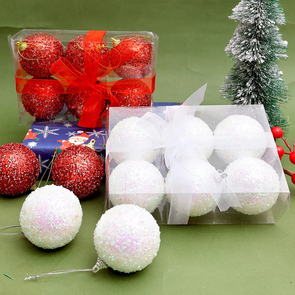 6/30 pçs glitter champanhe branco vermelho bolas de natal ornamentos espumante árvore de natal pendurado bola pingentes decoração de festa de ano novo