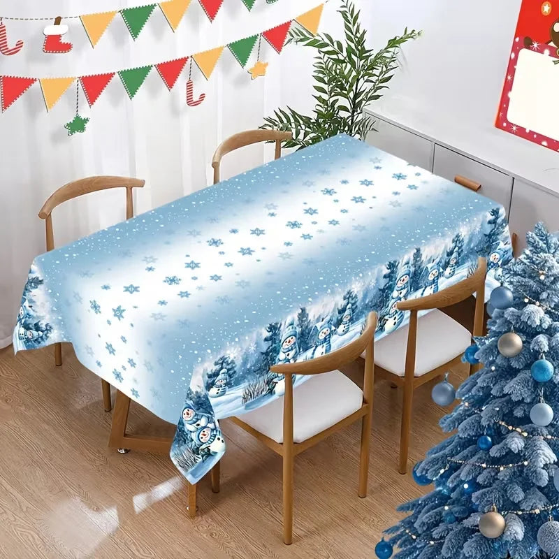 Toalha de Mesa de Natal: Decoração Clássica de Inverno com Estampa de Papai Noel, Floco de Neve e Pinhas – Suprimentos para Cenário Festivo