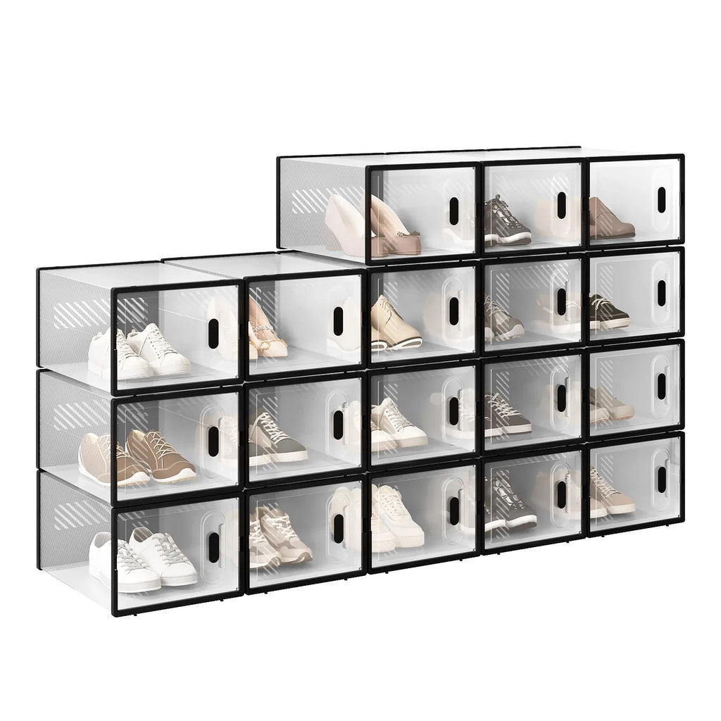 WOLTU 8/12/18PCS Caixas de sapato empilháveis Modular DIY Sapateira Cubos de sapato dobráveis de plástico transparente para corredor sala de estar