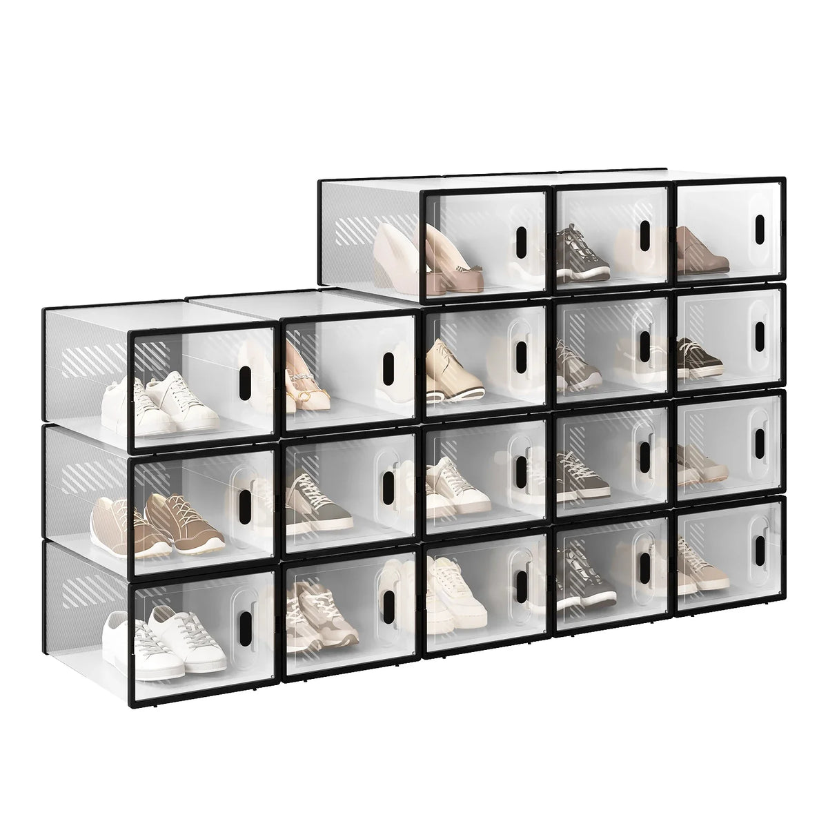 WOLTU 8/12/18PCS Caixas de sapato empilháveis Modular DIY Sapateira Cubos de sapato dobráveis de plástico transparente para corredor sala de estar