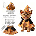 Fantasia de Halloween para Gatos: Conjunto de Capa de Abóbora e Chapéu de Mago com Estampa Divertida de Mago para Ambiente Festivo, Festa e Fotografia