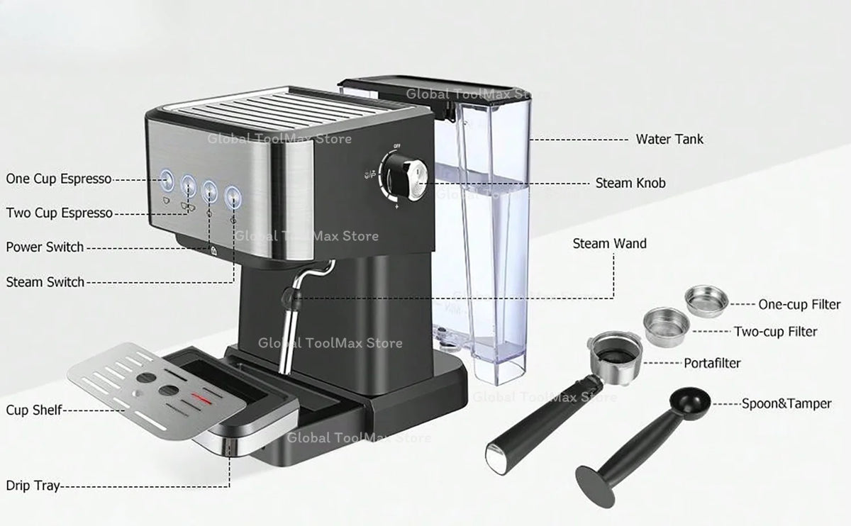 Máquina de Café Totalmente Automática Desmontável com Moedor Integrado para Casa, Máquina de Cappuccino e Latte
