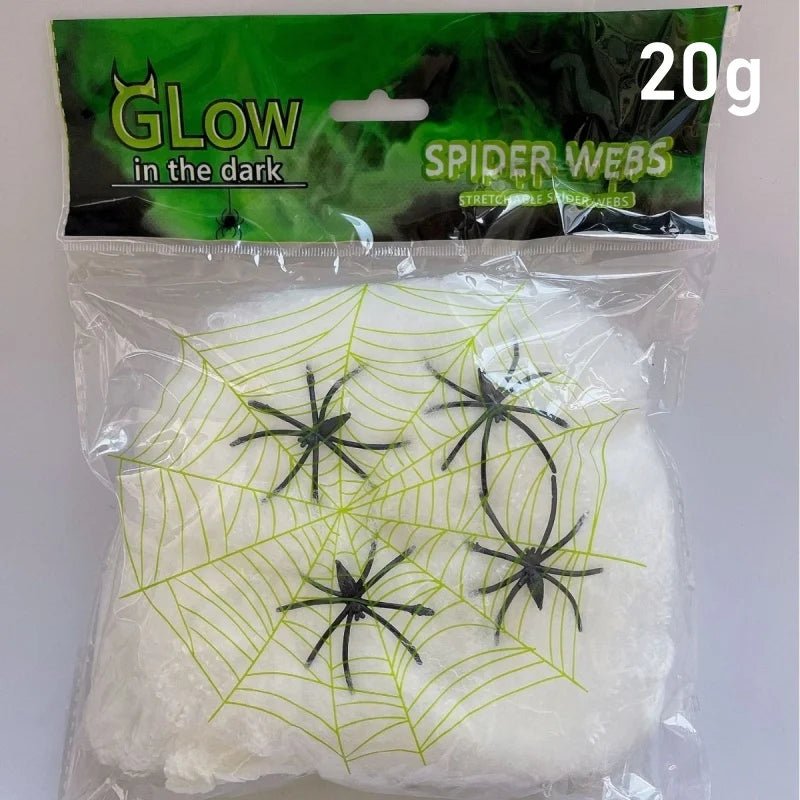 Decoração de Halloween Teia de Aranha Artificial Elástica Brilha no Escuro Adereços de Aranha Horror Gótico Decoração de Casa Assombrada Festa - Kasa & Pet