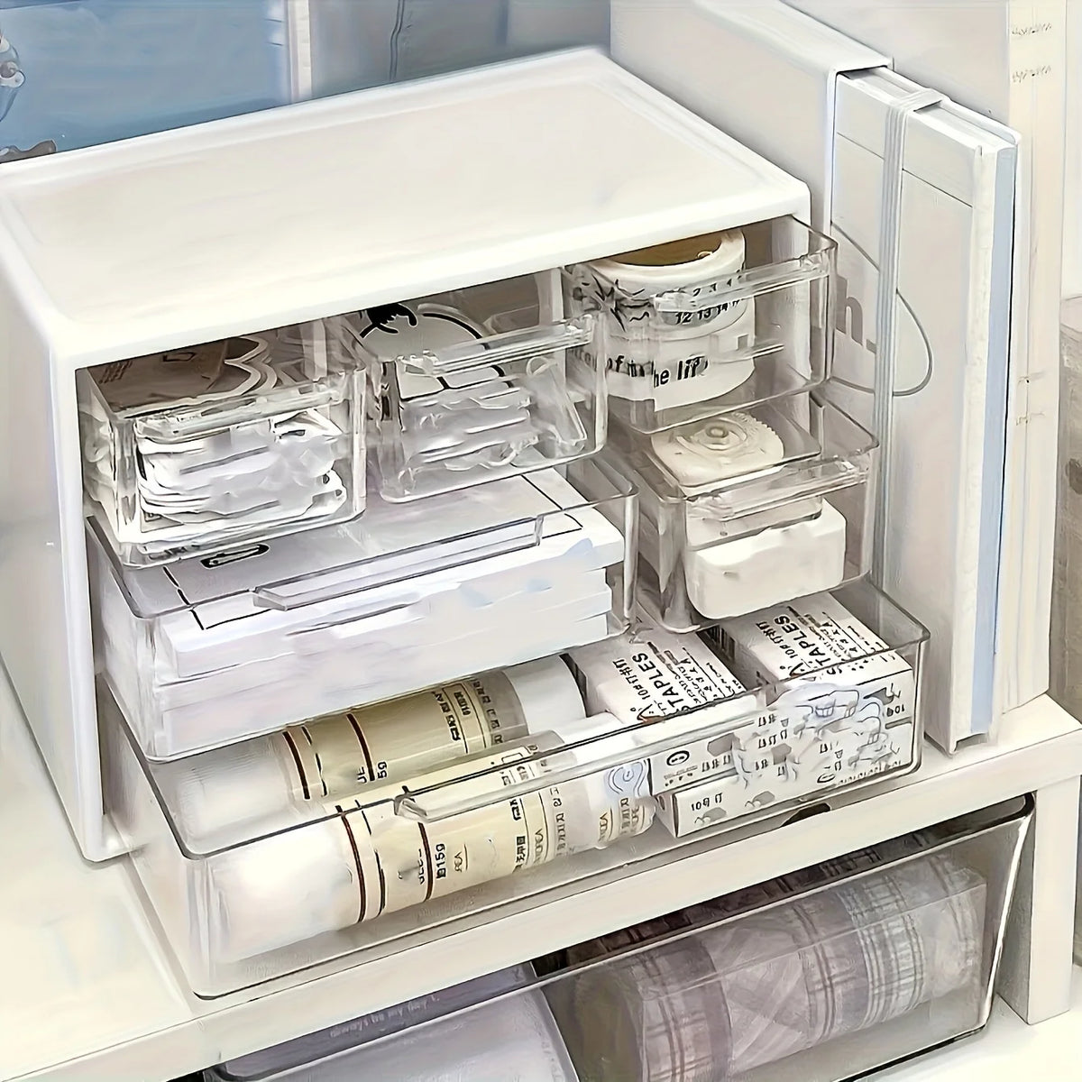 Organizador de mesa com seis gavetas-recipiente espaçoso e multifuncional, perfeito para material de escritório, papelaria, itens essenciais para dormitório