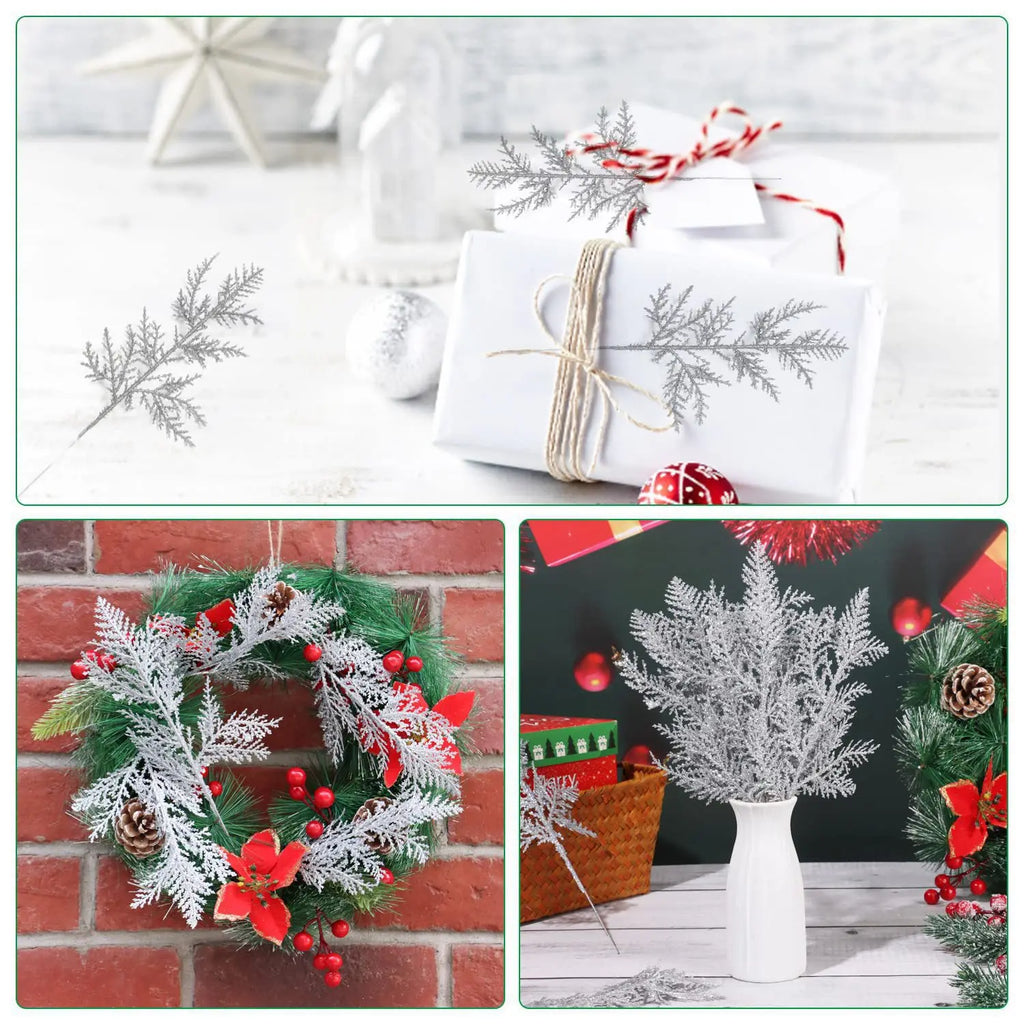 Decoração de natal glitter ramos bagas buquê de flores artificiais enfeites de árvore de natal para casa ano novo 2025 navidad