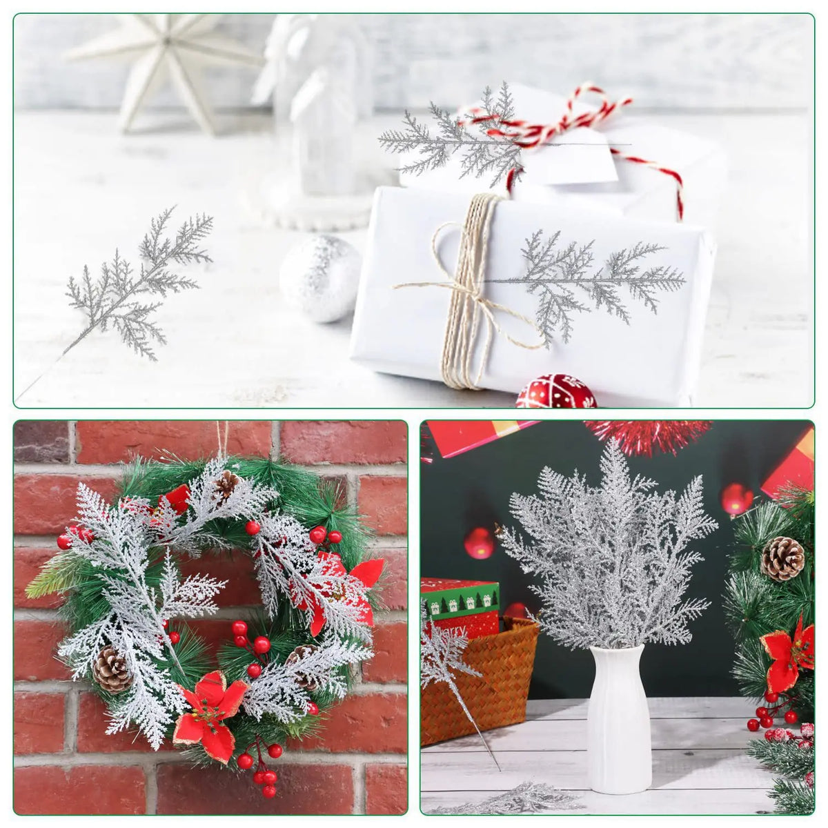 Decoração de natal glitter ramos bagas buquê de flores artificiais enfeites de árvore de natal para casa ano novo 2025 navidad