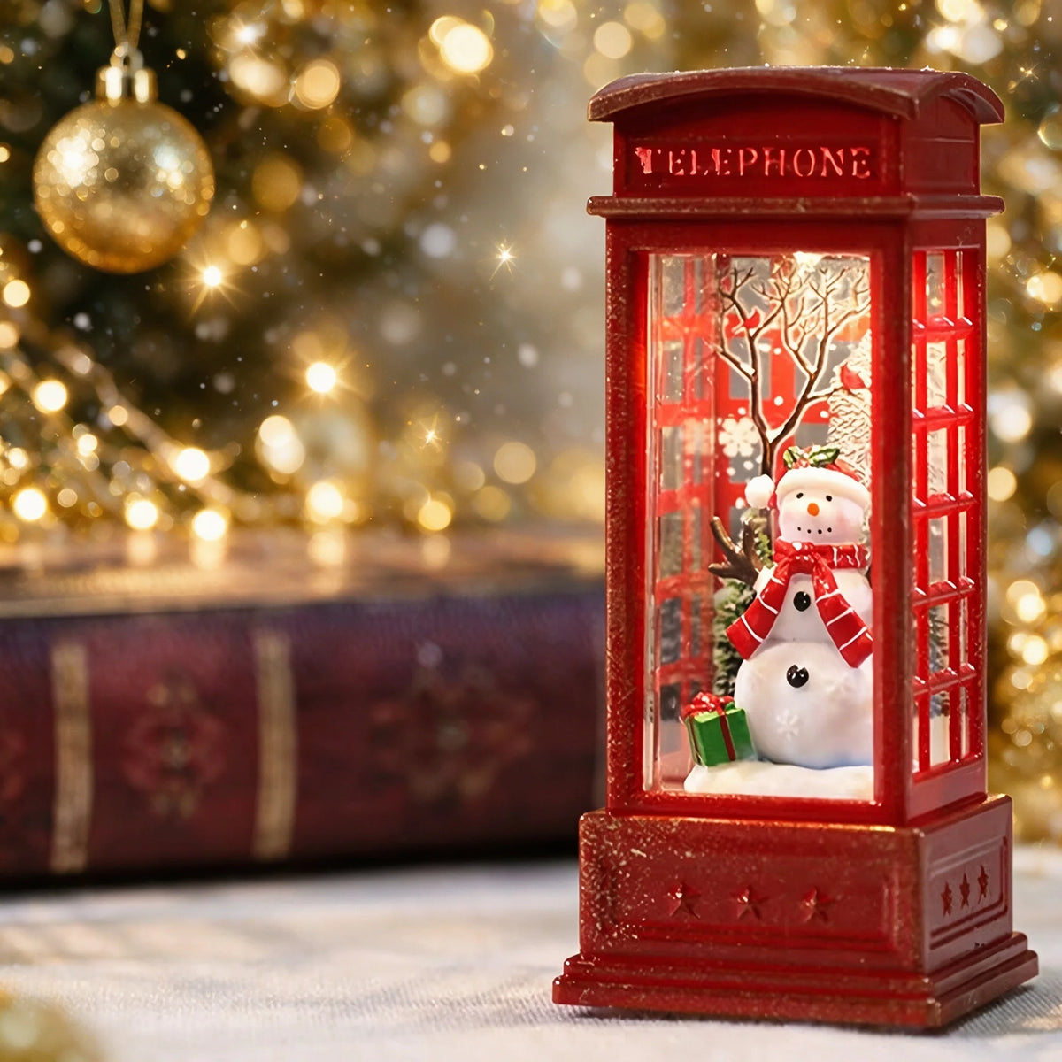 Decoração de Cabine Telefônica de Natal com Luz Noturna, Luz Noturna Retro Vermelha de Cabine Telefônica, Papai Noel/Boneco de Neve/Árvore, Decoração para Casa