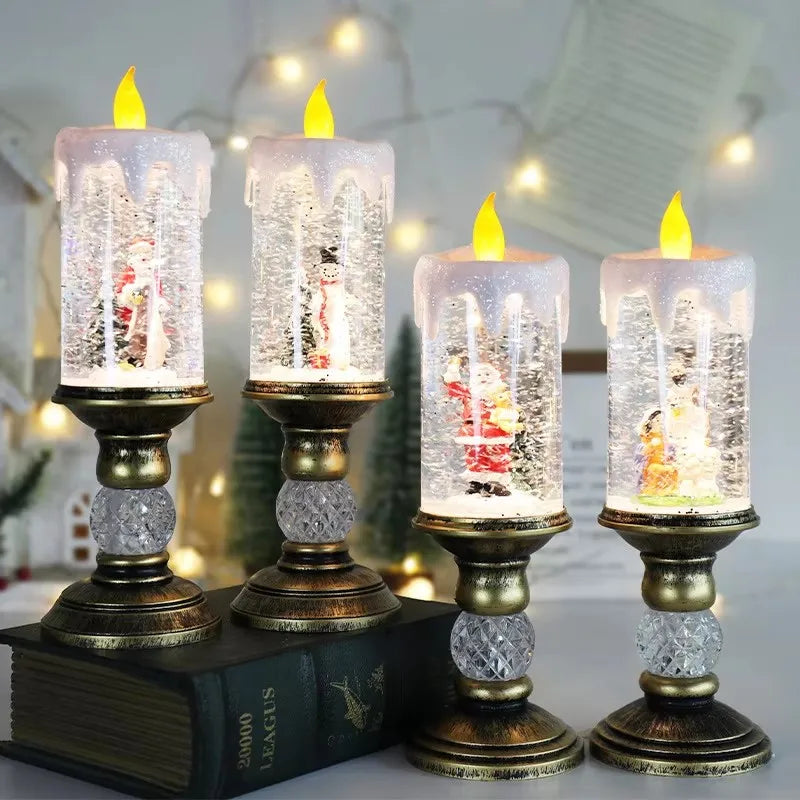 Decorações de natal lâmpada vento vela castiçal neve floco caixa música criativo presente natal arranjo cena