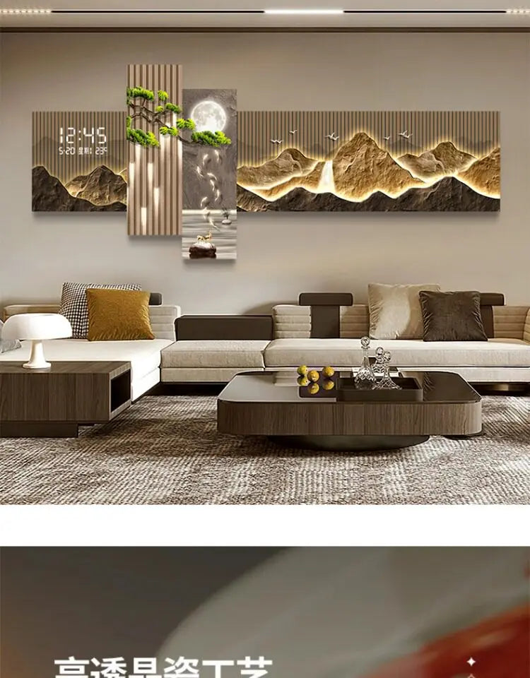 Pintura Decorativa LED Moderna para Sala de Estar, Decoração de Casa, Relógio Eletrônico, Pintura de Parede para Corredor, Quarto e Fundo de Sofá