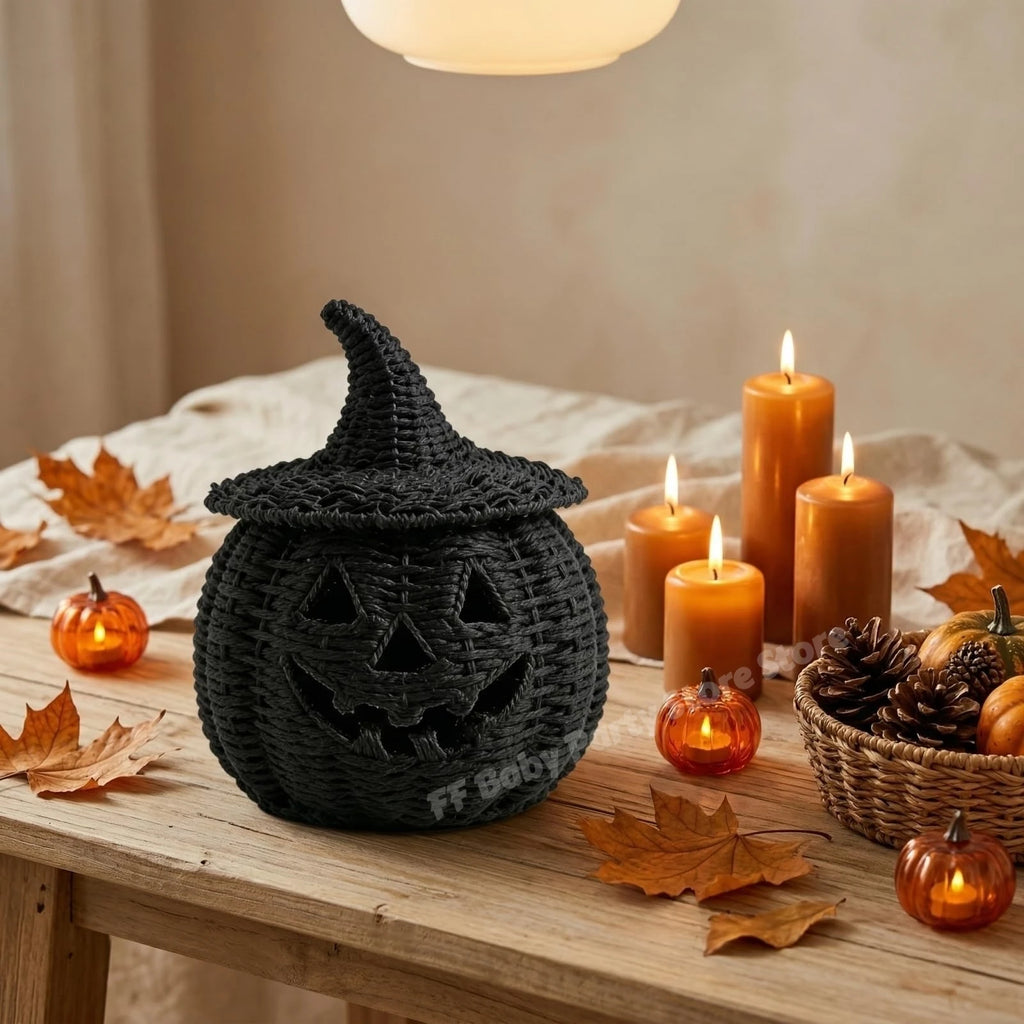 Decorações de Halloween, Lanterna de Abóbora de Vime Feita à Mão, Caixa de Armazenamento em Forma de Chapéu de Bruxa, Estátua Decorativa para Casa, Ornamentos de Natal