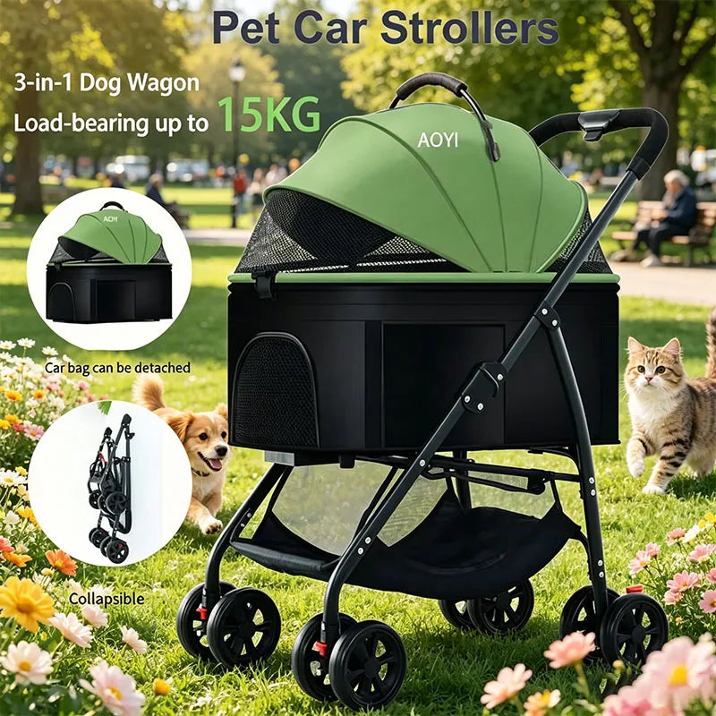 Carrinhos de Passeio para Animais de Estimação 3 em 1 Leves e Dobráveis Projetados Especificamente para Passear Cães, Gatos e Filhotes de Porte Pequeno e Médio ao Ar Livre