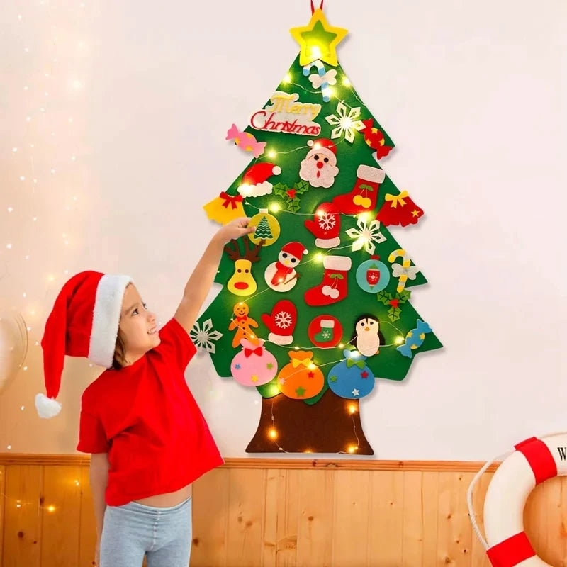 DIY sentiu a árvore de Natal com luz, decorações do Feliz Natal para a casa, ornamentos da árvore do Natal, presente do ano novo, 2024