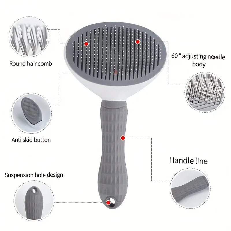 Pente de remoção de pelos de animais de estimação com um clique para preparação sem esforço de cães e gatos - Escova flutuante para remoção de pelos com função automática