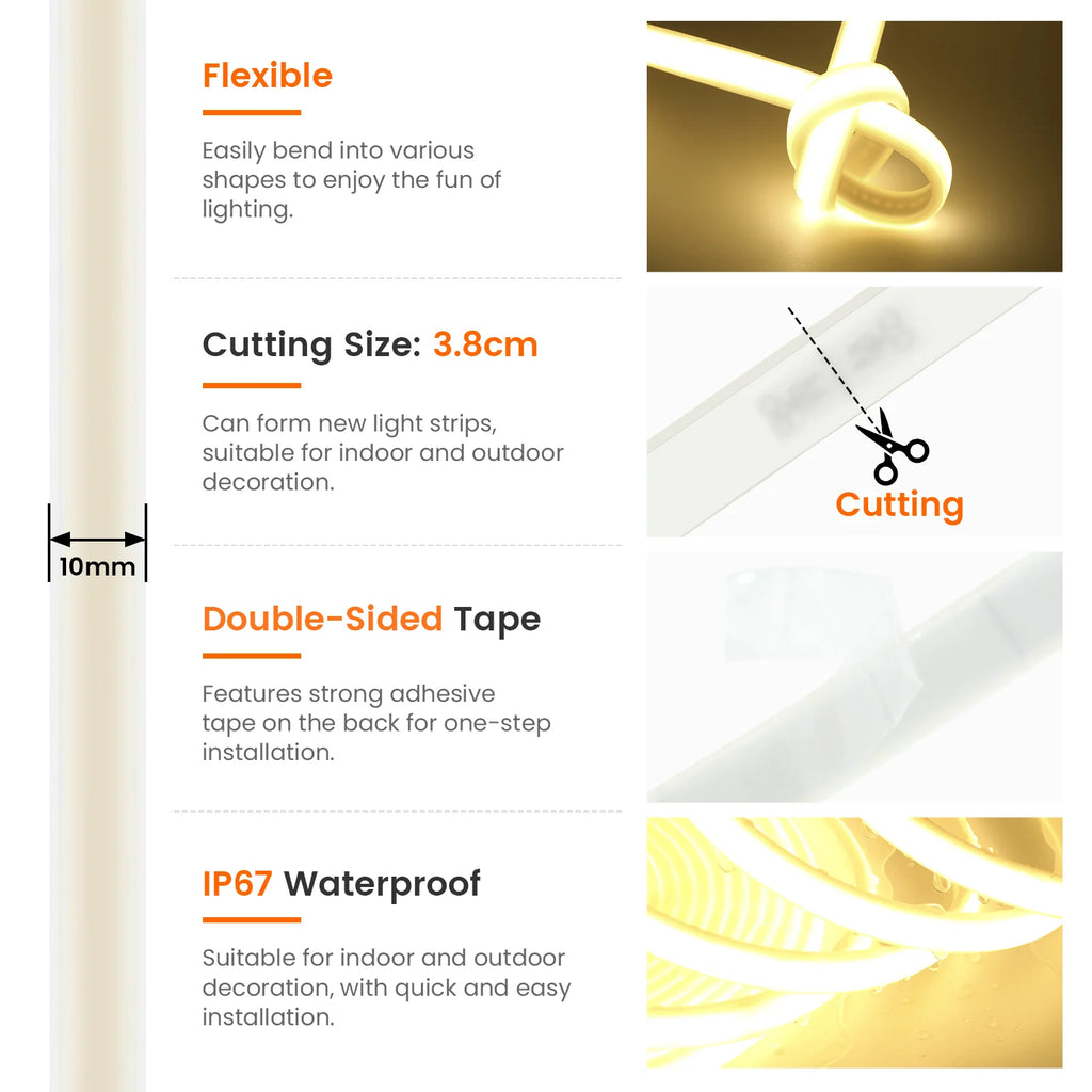 Fita LED COB 12V 24V à Prova d'Água 320 LEDs/m Fita Adesiva Flexível 3000K 4000K 6000K Iluminação de Armário LED Decoração de Ambiente