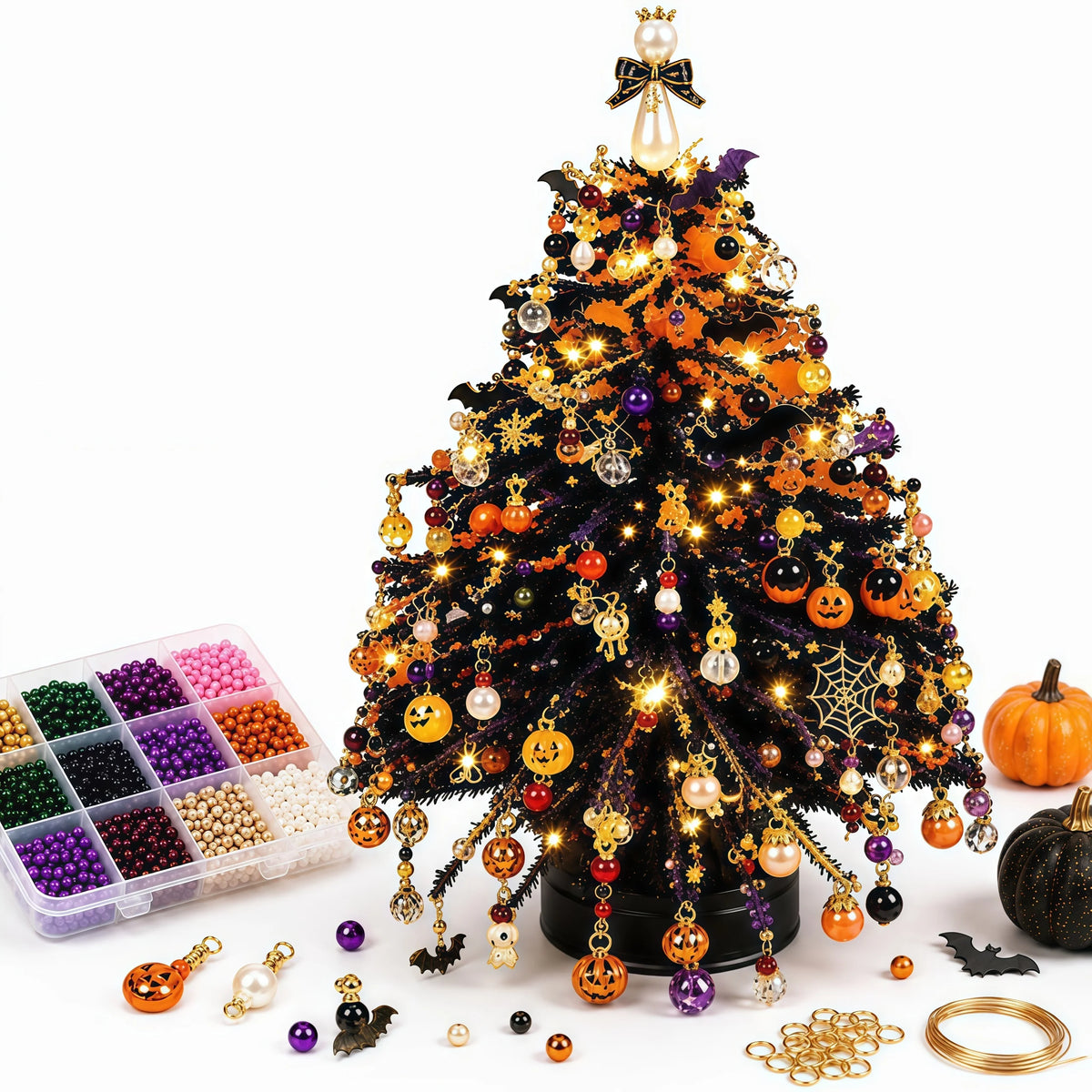 Conjunto de árvore de Natal com contas para montar – contas de cristal feitas à mão, com luzes LED, para decoração natalina em casa, ideal para adultos e crianças, e como presente.