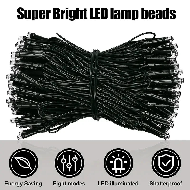 Luzes de fadas externas movidas a energia solar de couro de plástico LED IP65 à prova d'água 8 modos de iluminação para decoração de casamento de Natal
