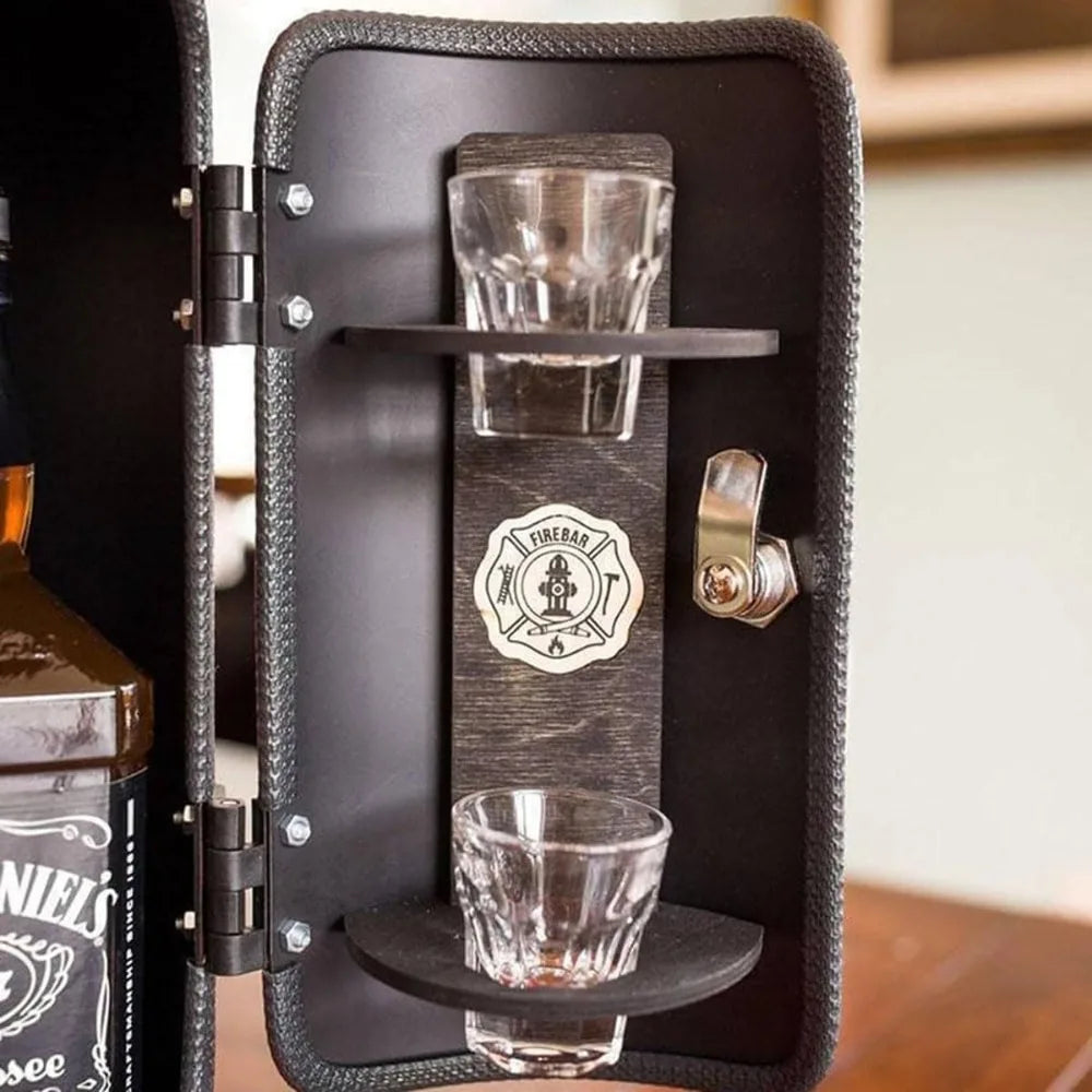Novo armário de licor portátil metal vermelho/preto suporte garrafa extintor sistema armazenamento barra