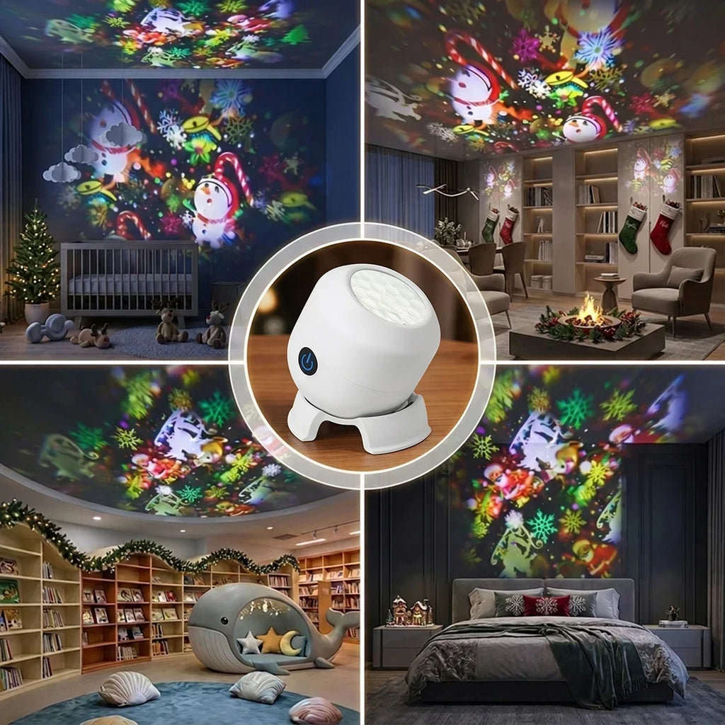 Projetor de Luz de Natal com 22 Padrões, Lâmpada de Projeção LED Rotativa, Papai Noel, Floco de Neve, Alce, Decoração de Natal, Luz Noturna Recarregável