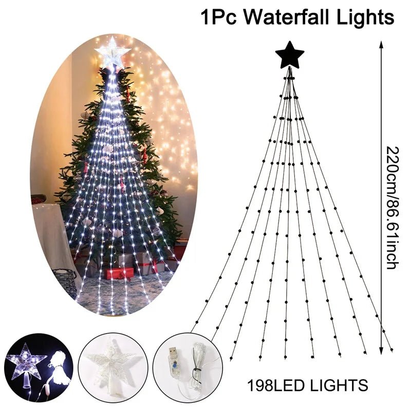 Led estrela cachoeira luzes decorações de natal luzes da corda ornamentos de árvore de natal para casa 2025 navidad natal ano novo 2026