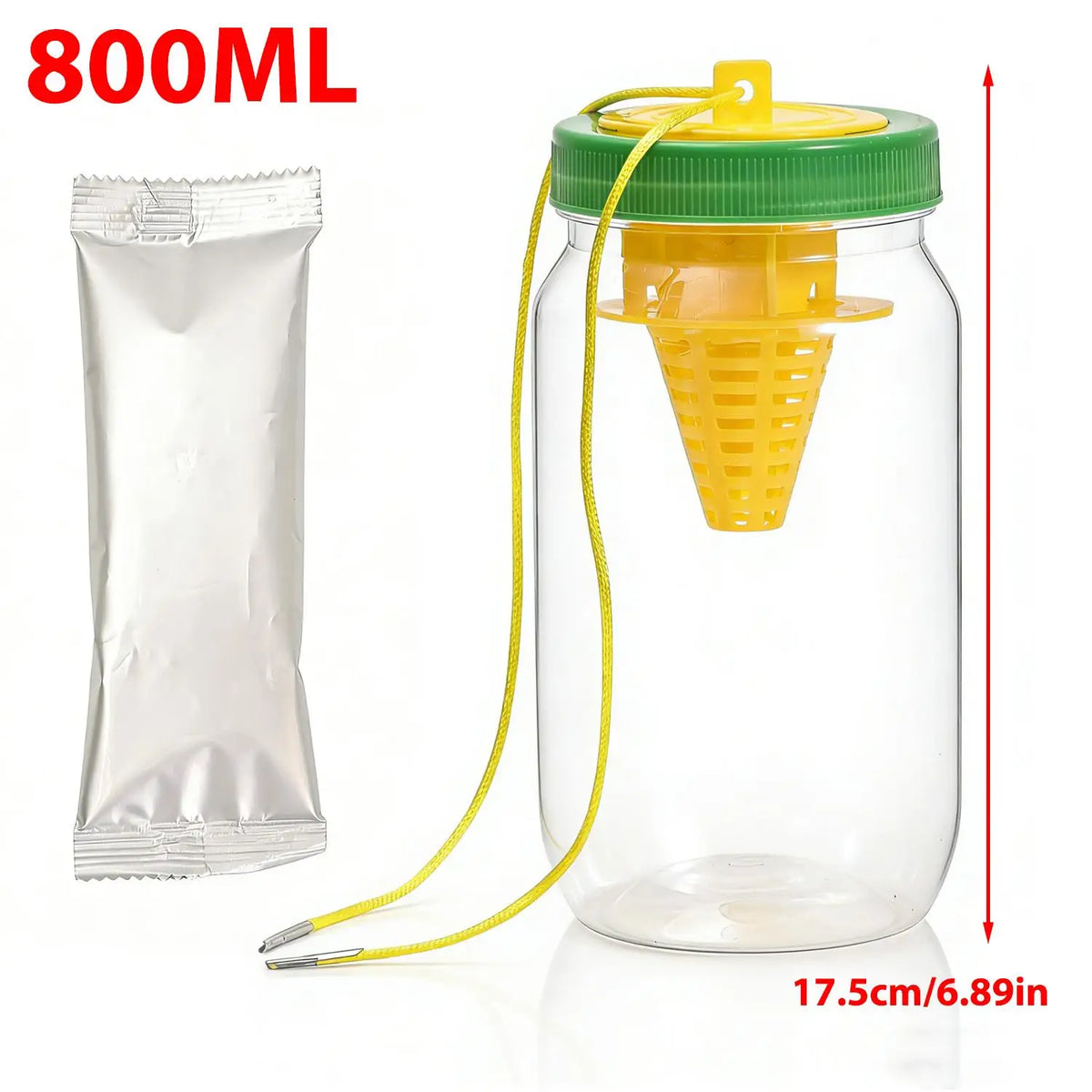 Armadilha para Moscas de 800ml em Garrafa PET com Funil para Controle Eficaz de Moscas, Tampa de PP, Isca Atrativa Natural