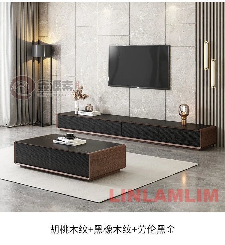 Conjunto de Móveis Modernos Brancos para Sala de Estar, Mesa de Café e Rack para TV com Armários de Armazenamento, Conjunto de Centro de Entretenimento Contemporâneo