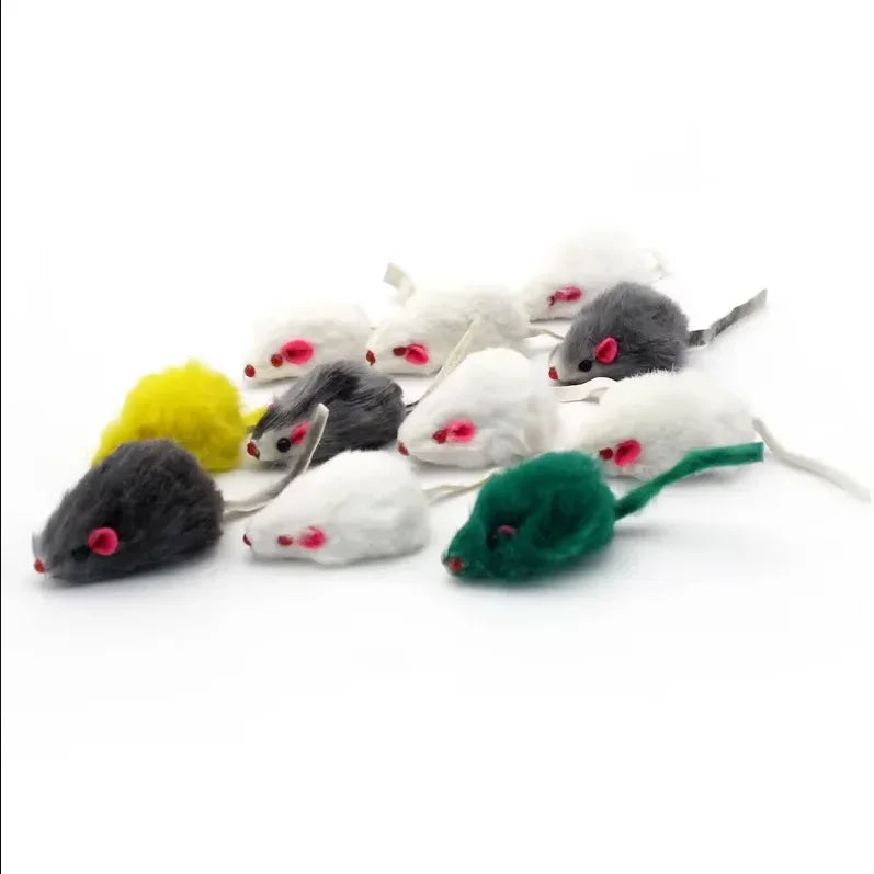 5 ou 10 Peças Brinquedos de Pelúcia para Gatos, Rato Falso de Pelo de Coelho, Rato de Pena Arco-Íris, Brinquedos Divertidos para Gatinhos de Interior, Novo Kasa & Pet
