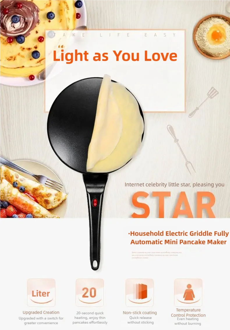 Máquina de waffle elétrica TINSOL, máquina de fazer bolos, máquina de assar pizza para o café da manhã, chapa para panquecas, frigideira antiaderente, frigideira para rolinhos primavera.