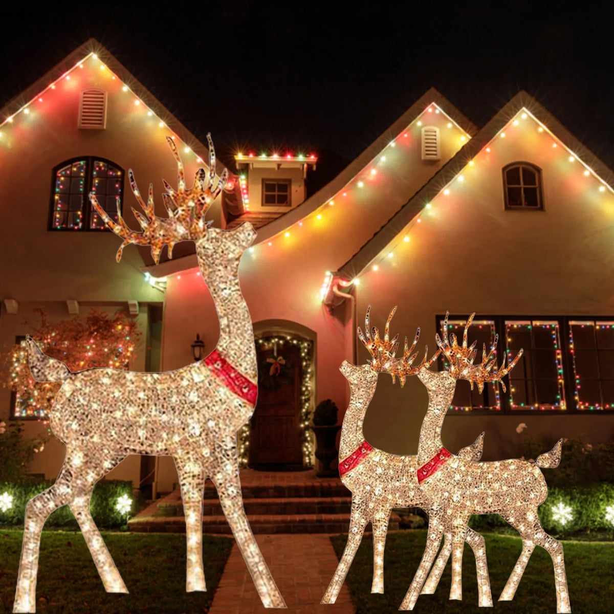 Natal iluminado veados decoração luz led rena elk esculturas luminosas jardim gramado ao ar livre quintal natal gota ornamentos