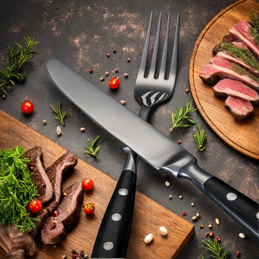 Clássico elegante conjunto de talheres de aço inoxidável garfo colher faca completa jantar garfo bife faca colher de chá criativo conjunto de louça