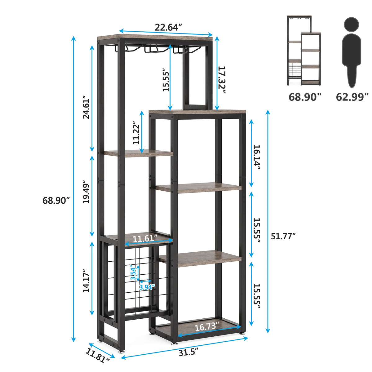 Cremalheira autônoma do vinho do assoalho das tribos com suporte de vidro e armazenamento do vinho, prateleira de exposição industrial do vinho, padeiro Rack, 5-Tier